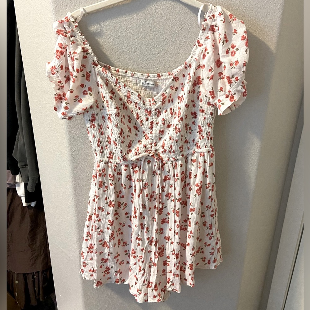 Hollister Romper White with Red Flower Details